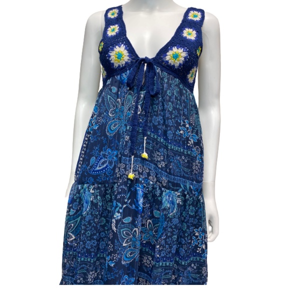 Aratta Girls Insane Maxi Dress • XS • NWT Reg $157 • Blue • Floral • Crochet - Picture 6 of 6
